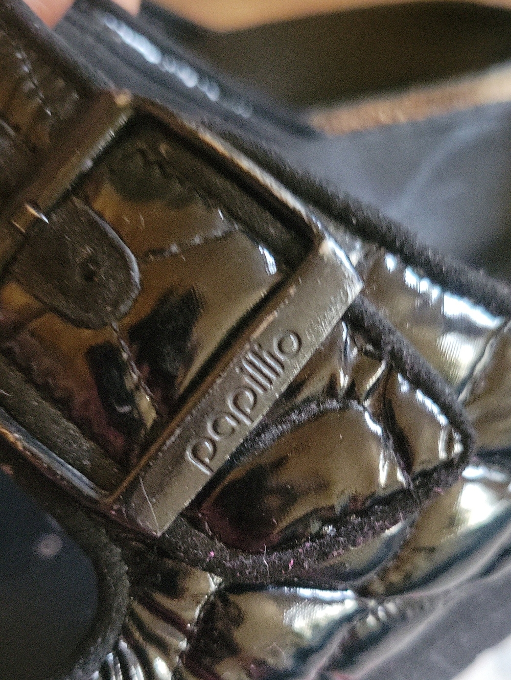 Papillio Ladies Black Quilted Patent Slide Sandals with Cork Trim - Picture 9 of 9